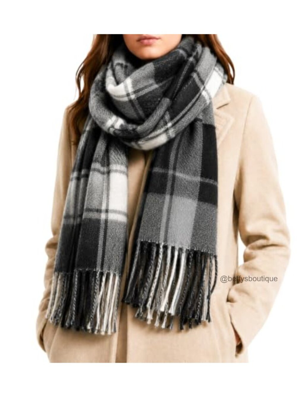 Plaid Winter Scarf Soft Warm Tassel Shawl Wrap